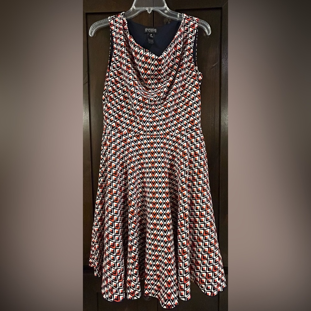 Geometric Patterned Cowl Neck Sleeveless Dress Sz 10